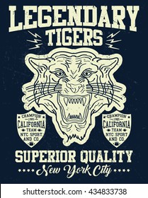 New York City Tiger, Superior Quality Vector Print And Varsity. For T-shirt Or Other Uses In Vector.T Shirt Graphic