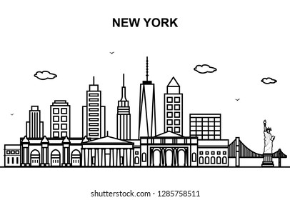 New York City Tour Cityscape Skyline Line Outline Illustration