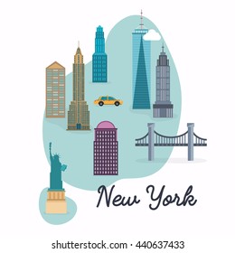 New York City. Travel map and vector landscape of buildings and famous landmarks. Vector illustration. svg