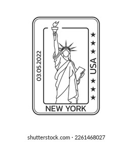 New York City travel stamp with The Statue of Liberty. Passport seal. USA symbol. Vector illustration.