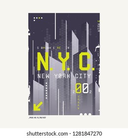 New York City t-shirt abstract geometric futuristic design, print, typography, poster. Vector illustration.