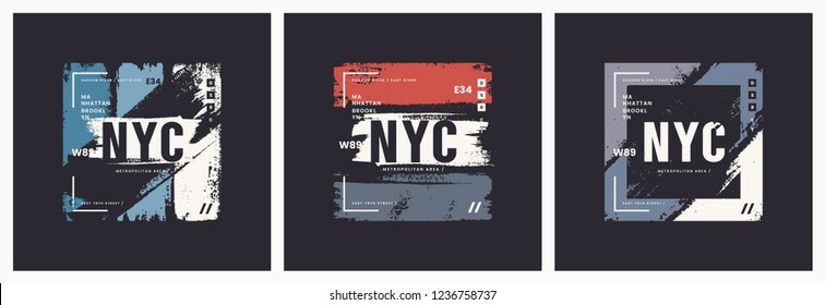 New York City t-shirt and apparel brush style vector abstract geometric designs