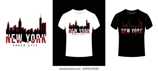 NEW YORK CITY TSHIRT BLACK and red DESIGN FOR DIGITAL OR SCREEN PRINTING, NEW YORK CITY
