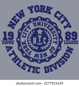 New York City T-shirt fashion Typography, sport emblem design, New york league graphic Print label - vector