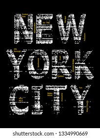 New York City typography with a background of black. for t shirt print and other uses. Vector image illustration
