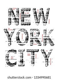 New York City typography  with a background of white, for t shirt print and other uses.  Vector image illustration
