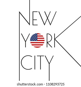 New York city typography design with circle USA flag. NYC banner, poster, sport t-shirt print design and apparels graphic. Vector illustration.