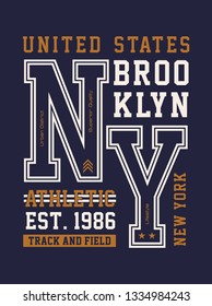 New York City typography design for t-shirts, athletic sports print for apparel and other uses. Vector image