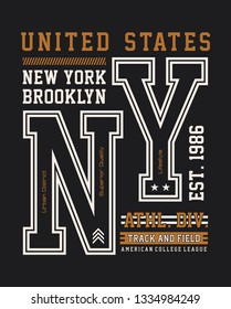 New York City typography design for t-shirts, athletic sports print for apparel and other uses. Vector image