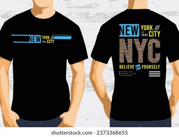 New york city typography design, front and back t-shirt graphic design vector
