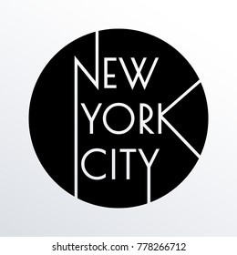 New York city typography design. NYC round banner, poster, sport t-shirt print design and apparels graphic. Vector illustration.