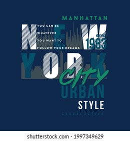 tipografía de nueva york ciudad gráfico camiseta ilustración vectorial para el estilo de los hombres informales
