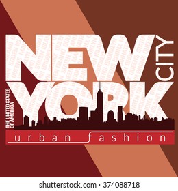 New York city Typography Graphic. Skyline Manhattan. Fashion stylish printing design for t shirt and sports wear. NYC logo. Label USA. Symbol of freedom. For apparel, card, poster. Vector illustration