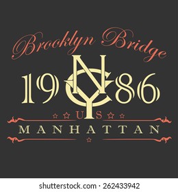 New York City Typography Graphics Label. T-shirt Printing Design, Manhattan original wear - vector illustration