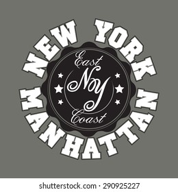New York City Typography Graphics, Manhattan T-shirt Printing Design; NYC original wear, Vintage Print for sportswear apparel - vector illustration