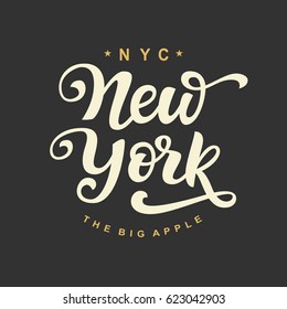 New York City Typography with hand written modern calligraphy. Poster, t-shirt print, tee graphics, wall decor. Hand crafted lettering. Vector illustration.