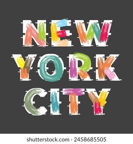 New York city Typography Rainbow Gradient new York letter typographic Varsity denim Branding T shirt Print graphic Design Vector