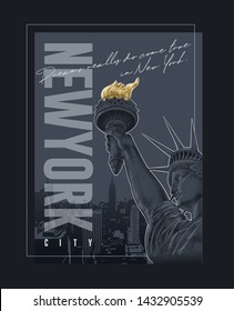 New york city typography with Statue of Liberty - vector illustration for t-shirt.