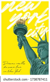 New york city typography with Statue of Liberty - vector illustration for t-shirt.