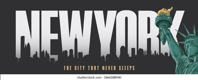 New york city typography with Statue of Liberty - vector illustration for t-shirt.