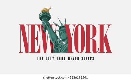 New york city typography with Statue of Liberty - vector illustration for t-shirt.