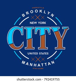  New York City typography t shirt design, vector illustration artistic element retro art
