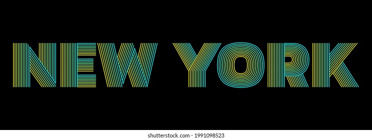 New York City typography text. NYC modern print with striped letters. T-shirt slogan, poster, graphic design. Vector illustration.
