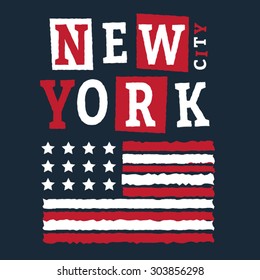 New York city typography, t-shirt graphics, vectors, america flag
