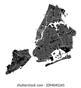 New York City, New York, United States, high resolution vector map with city boundaries, and editable paths. The city map was drawn with white areas and lines for main roads, side roads and watercours