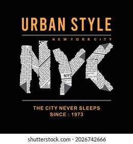 New York City Urban Style With Scraps Of Newspaper, Typography Graphic Design