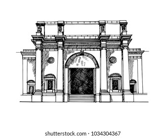 New York City, US - 02.01.2018: Hand Drawn Sketch Style American Museum Of Natural History. Vector Illustration Isolated On White Background.