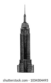 New York City, US - 02.01.2018: Hand Drawn Sketch Style Empire State Building. Vector Illustration Isolated On White Background.