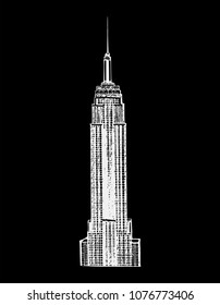 New York City, US - 02.01.2018: Hand Drawn Sketch Style Empire State Building. Vector Illustration Isolated On Black Background.