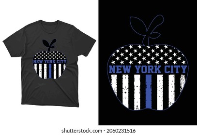 New York City USA Blue Line Flag Patriotic T-Shirt Vector Design, USA State Souvenir Tee, NYC Costume, Visit Trip Travel Manhattan,