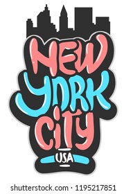 New York City Usa Graffiti Influenced Label Sign  Logo Hand Drawn Lettering for t shirt or sticker on a white background. Vector Image.