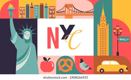 Nueva York, EE.UU. ilustración, fondo, afiche y diseño de pancartas. Ilustración vectorial del concepto de estilo moderno geométrico