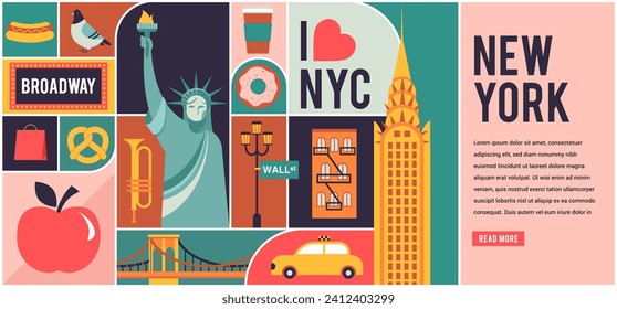 New York City, USA illustration, background, poster and banner design. Geometrical modern style concept vector illustration