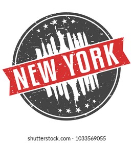 New York City USA Round. Travel Stamp Icon Skyline City Design Vector. Seal Badge Illustration Clip Art.