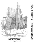 NEW YORK CITY, USA: Skyscrapers around Bryant park. Hand drawn sketch
