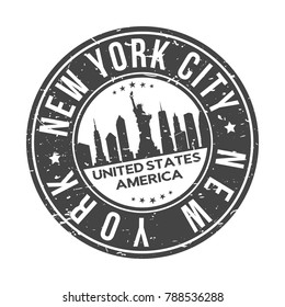 New York City USA Stamp. Logo Icon Symbol Design Skyline City.