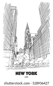 CIUDAD DE NUEVA YORK, EEUU: Vista a la calle 42, parque Bryant. Dibujo a mano