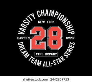 New York City varsity Championship Brooklyn athletic league championship slogan. New York sports wear typography emblems, retro college varsity. College Typography.