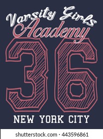 New York City varsity girls typography, t-shirt graphics, vectors