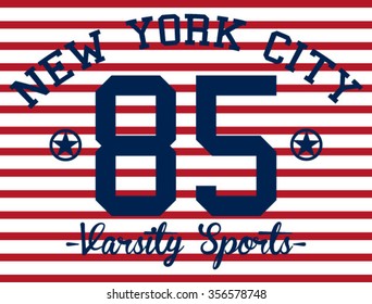 New York City Varsity Sport  vector print and varsity. For t-shirt or other uses in vector.T shirt graphic