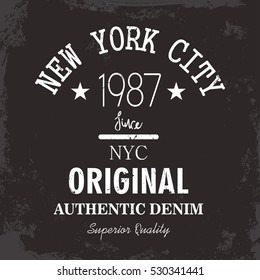 New York City Vector art, authentic denim, typography, t-shirt graphics, vectors.