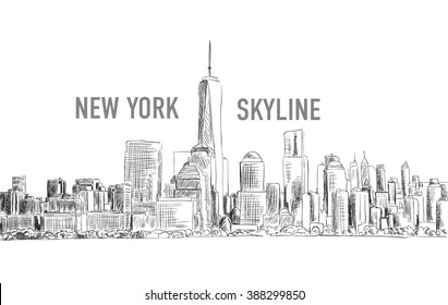 New York City, Vector Drawing In Sketch Outline Style For Your Design