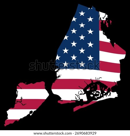 New York city vector global digital US flag infographic map. New York USA flag map silhouette of American flag in New York map 