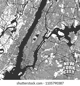 New York City Vector Map. Very Detailled Version Without Bridges And Names. NYC Logo Grouped Seperatly.