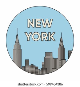 New York City, vector outline illustration, white background
