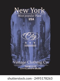 New York City vector print design, Slogan typography text print design, urban vintage clothing, American city t-shirt print design